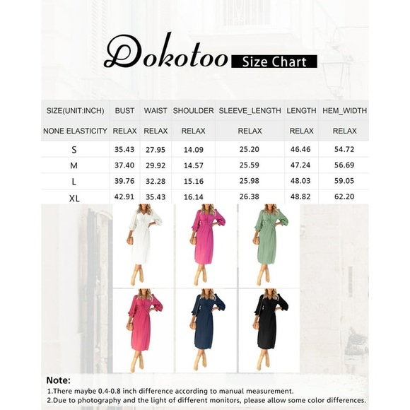 Size 8 Women's V Neck Midi Dress Casual Ruffled Long Sleeve Back Keyhol - Picture 6 of 6